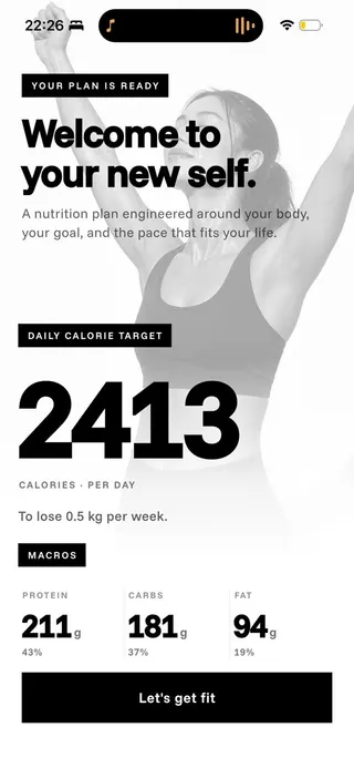 The CalEye plan-ready screen showing a daily calorie target of 2413 with protein, carbs, and fat macros